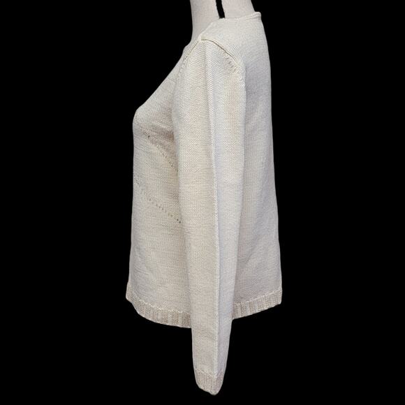 Snowflake Sweater Womens Sz L Petite Cream Gold Beaded Wool Pullover Christmas - Picture 3 of 7